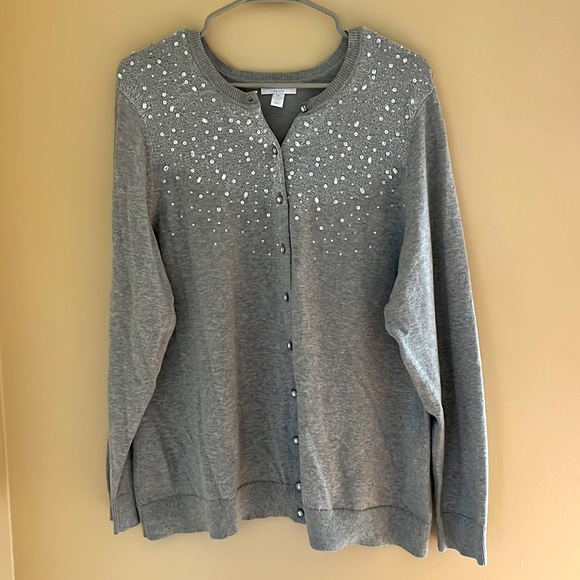 Charter Club Sweaters - ▫️CHARTER CLUB: Women’s gray cardigan w/jewels, button-up, size 2X.